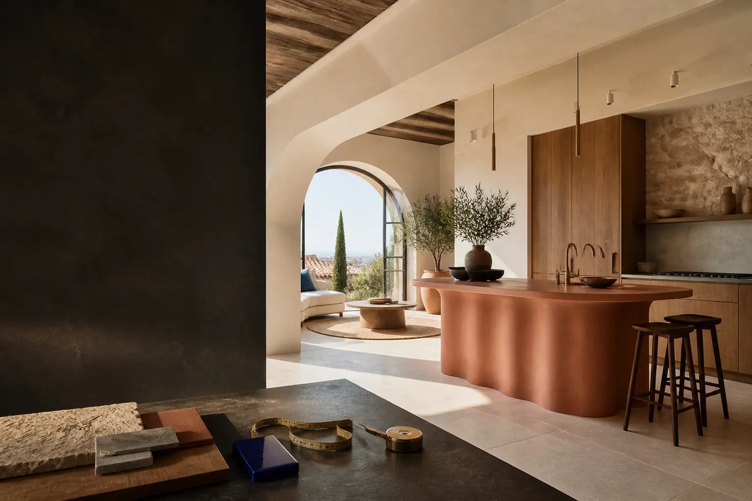 Interior ficticio de una vivienda reformada con diseño mediterráneo